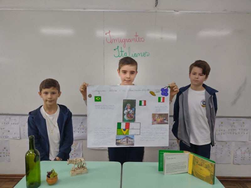 Os alunos do 5° ano B pesquisaram sobre os imigrantes no Brasil ao final do século XIX