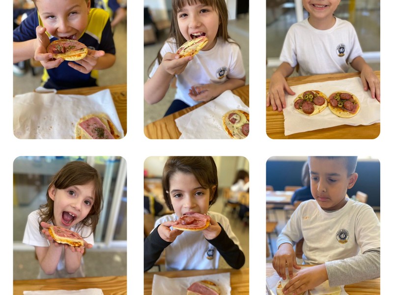 A turma teve um momento de culinária, no qual os  alunos montaram uma deliciosa pizza.